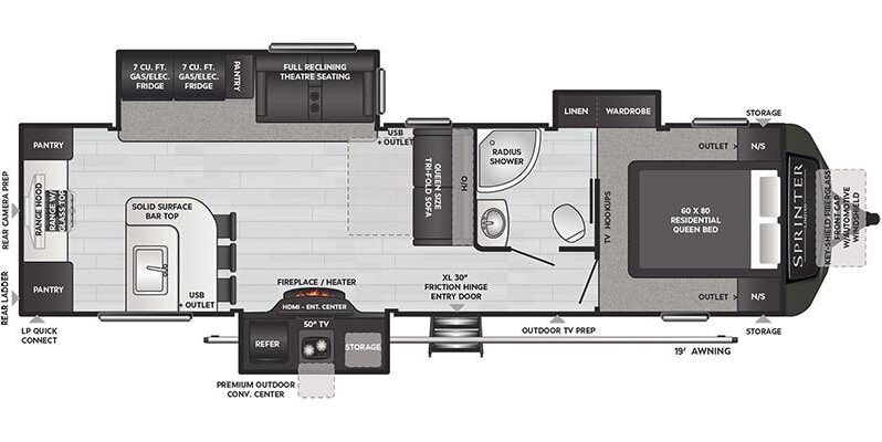 
								2022 Keystone Sprinter 320 MLS. Rear Kitchen, All Season Perfect Couple’s RV, Double Fridge full									
