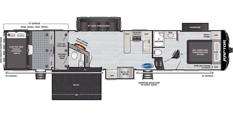 
								2021 Keystone Raptor 429 Toy Hauler. 13ft Garage, 1 1/2 Bath full									